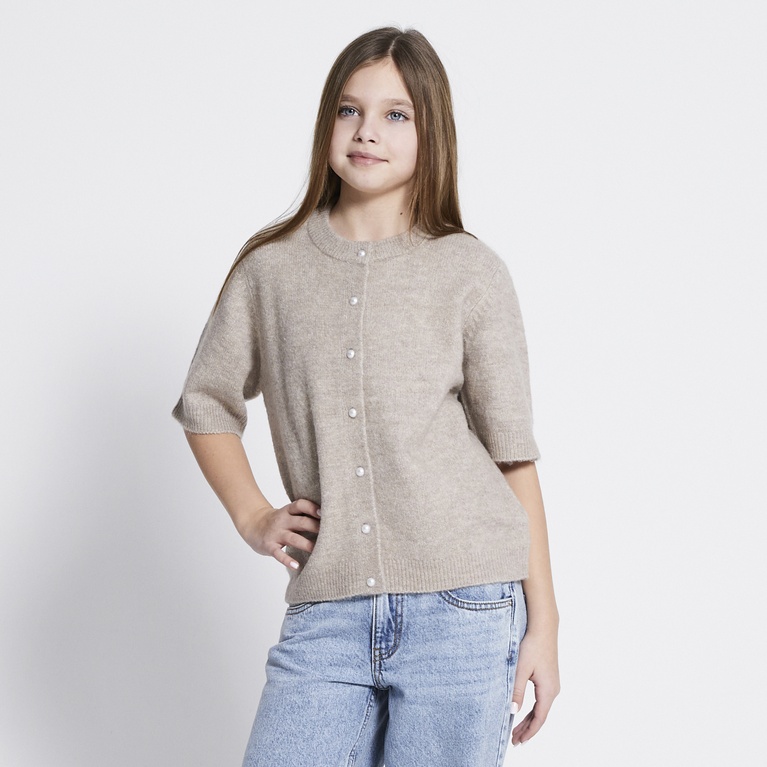 Basic Knit Short Sleeve Cardigan "Margot star" Beige